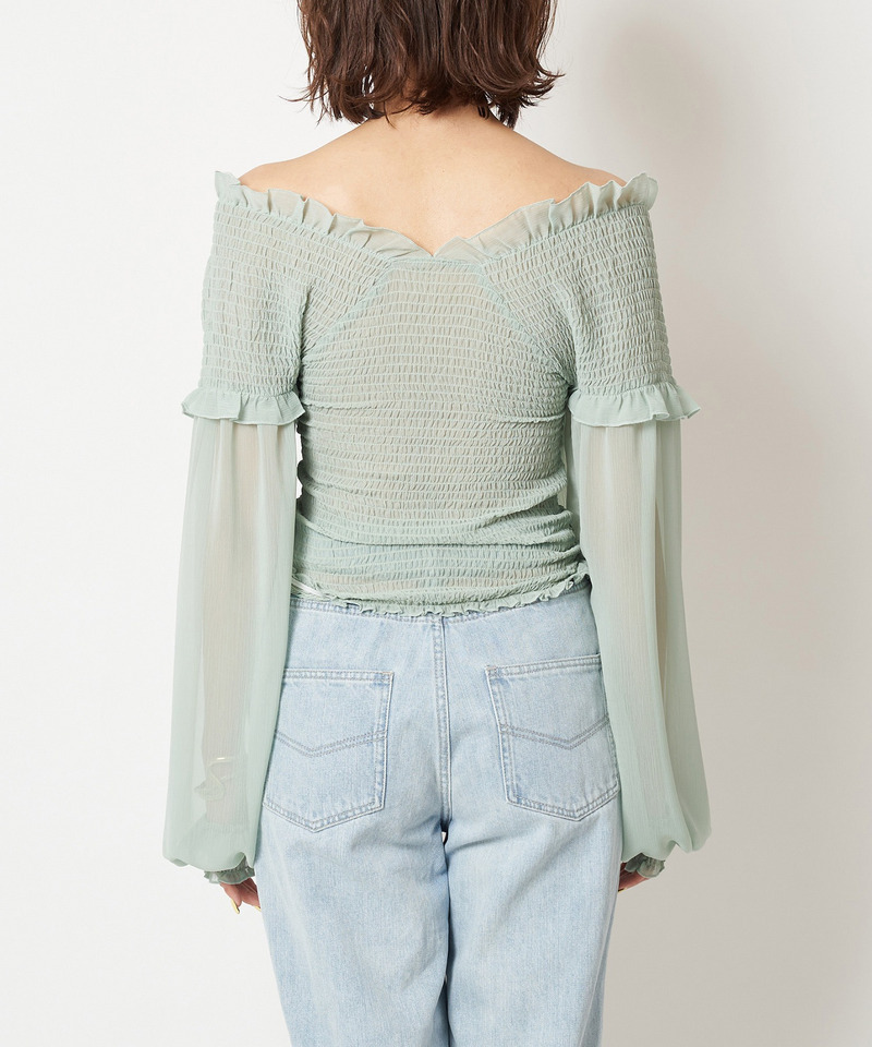 ギャザーカシュクールブラウス 詳細画像 グリーン 5