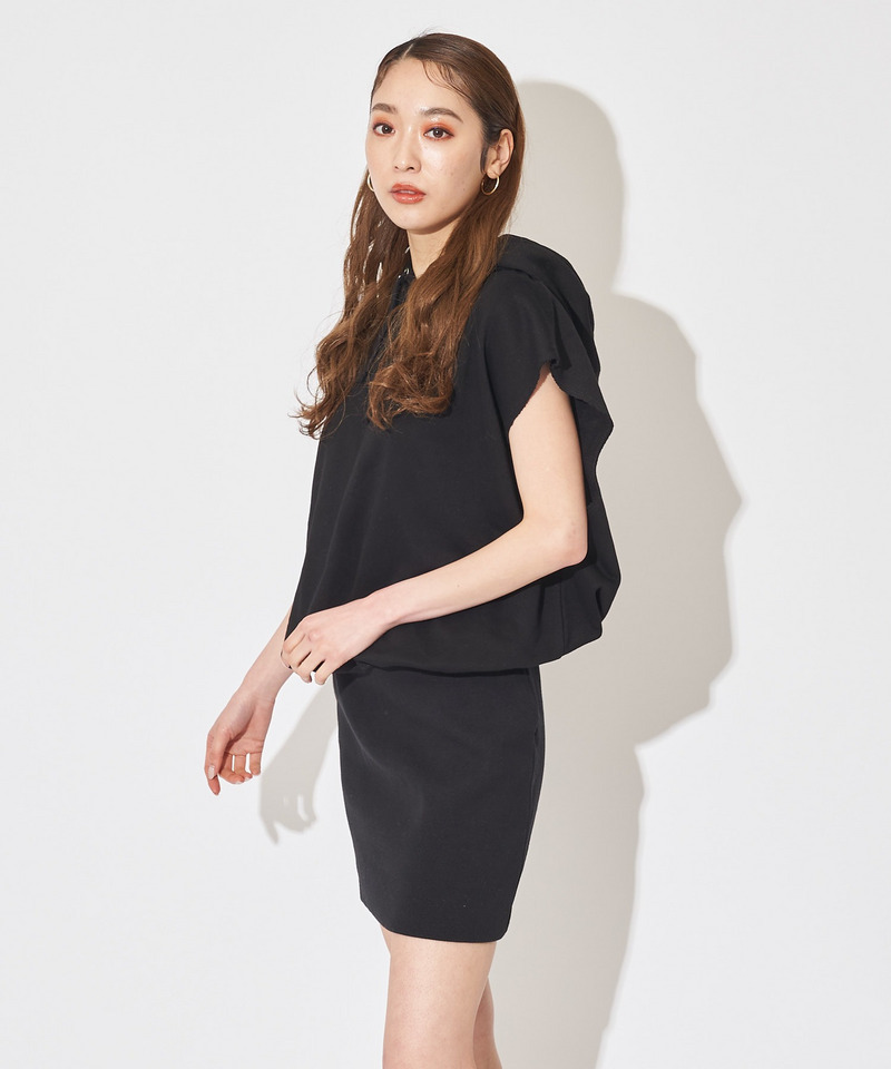 ビッグドルマンフレンチスリーブパーカーワンピース 詳細画像 ブラック 2