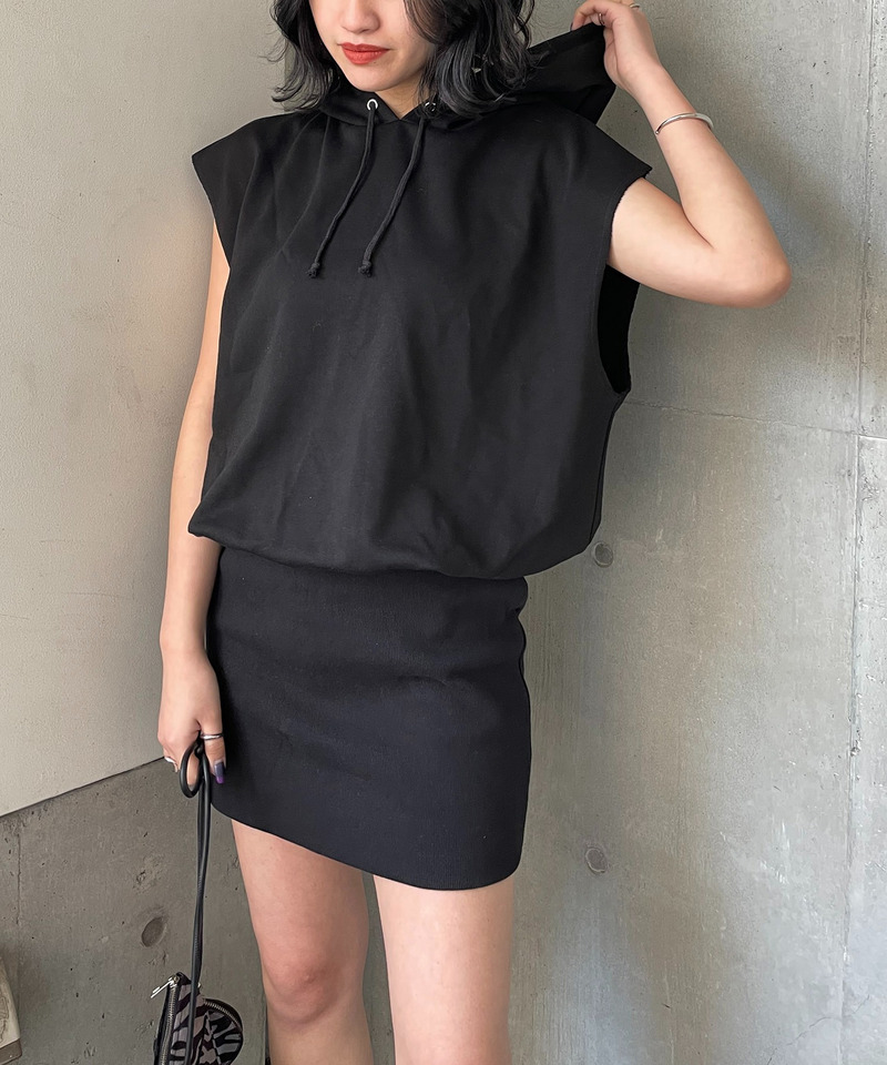 ビッグドルマンフレンチスリーブパーカーワンピース 詳細画像 ブラック 3