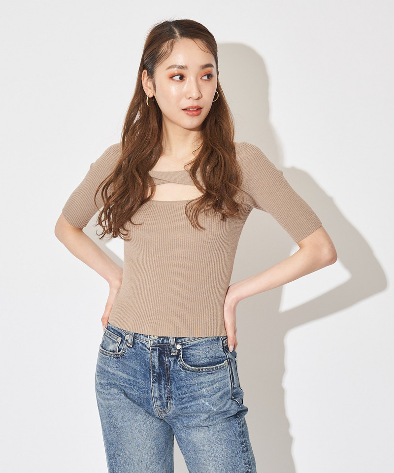 バストオープンツイストリブニット 詳細画像 ベージュ 3