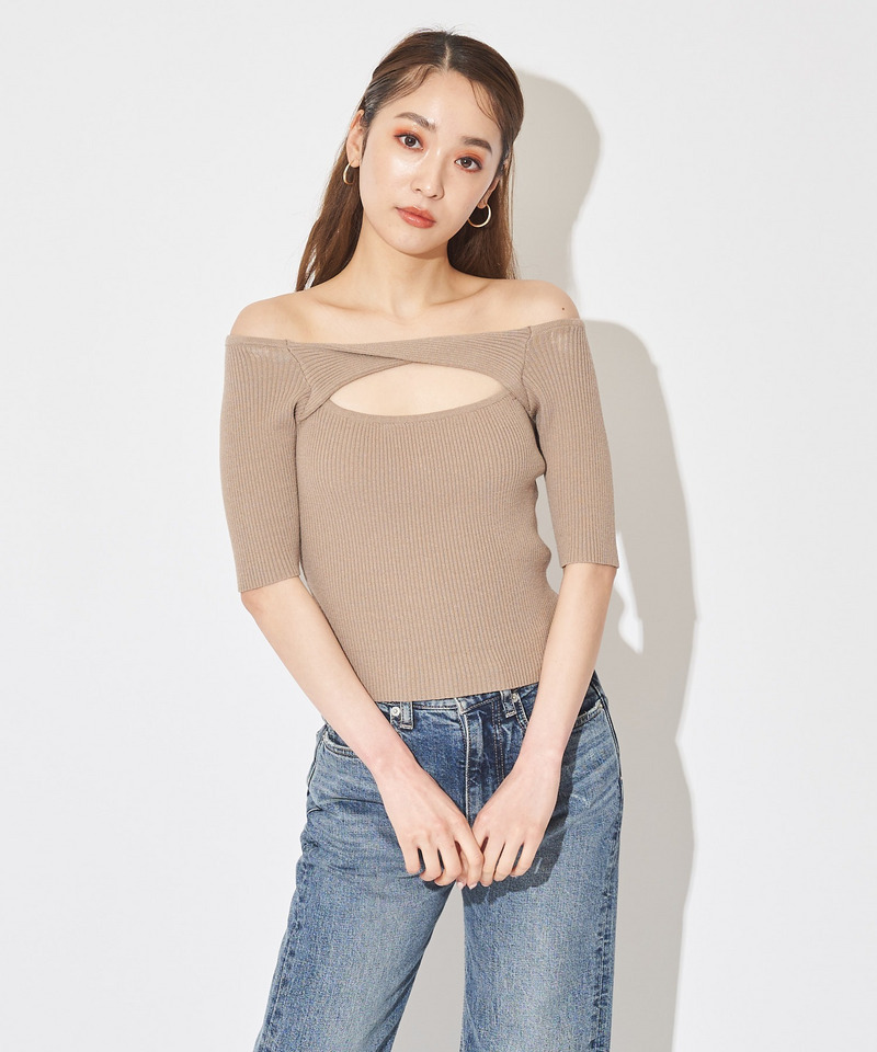 バストオープンツイストリブニット 詳細画像 ベージュ 4