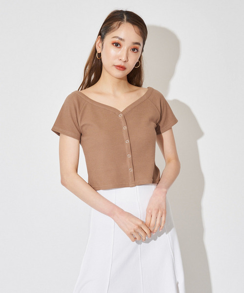 オフショルリブトップス 詳細画像