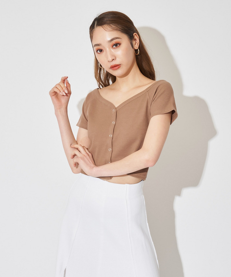 オフショルリブトップス 詳細画像 キャメル 2