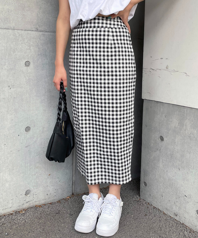 ギンガムチェックナロースカート 詳細画像 ブラック系 1