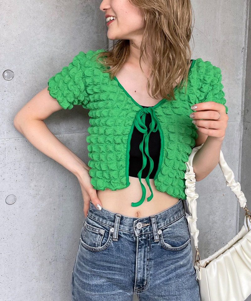 ポコポコワッフルカーディガン 詳細画像 グリーン 1