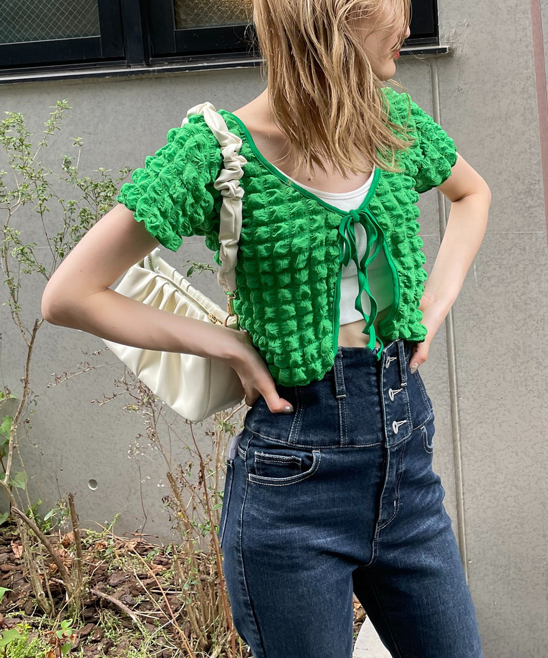 ポコポコワッフルカーディガン 詳細画像 グリーン 3