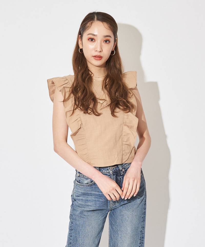 コットンフリルブラウス 詳細画像 ベージュ 1