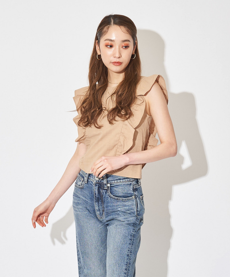 コットンフリルブラウス 詳細画像 ベージュ 2