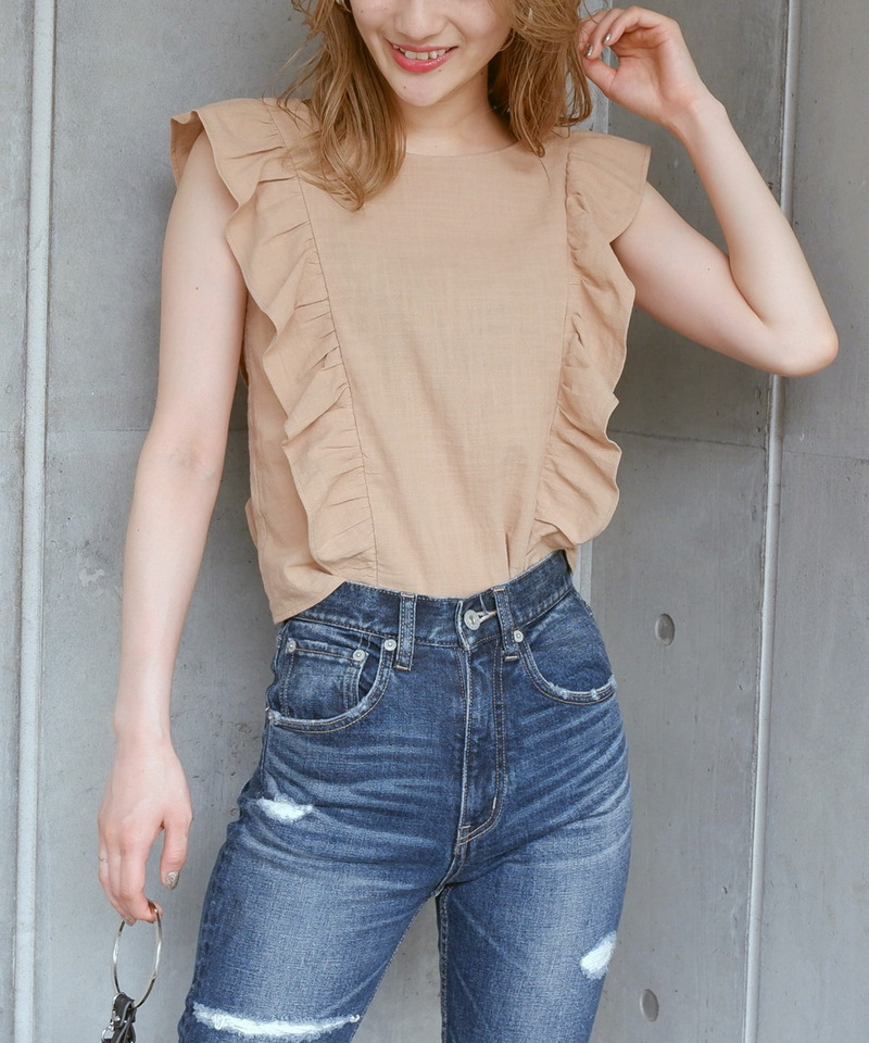 コットンフリルブラウス 詳細画像 ベージュ 3