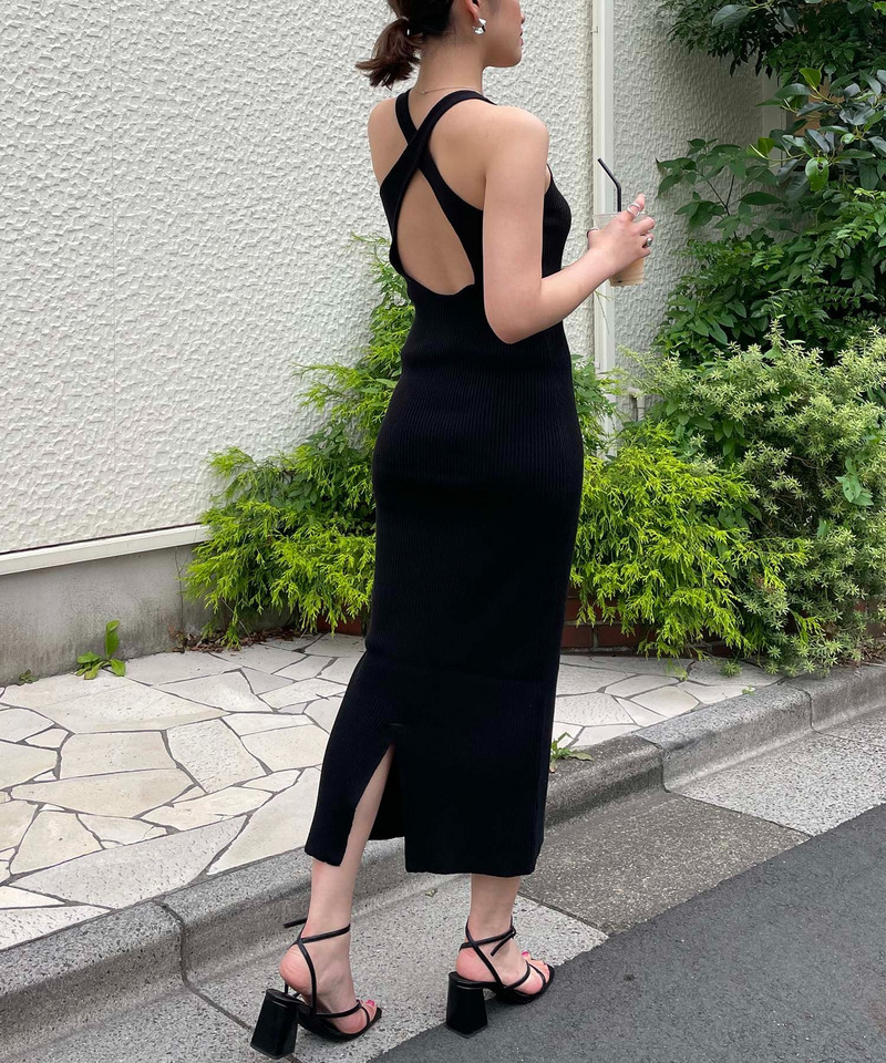 バックオープンスリットマキシワンピース 詳細画像 ブラック 1