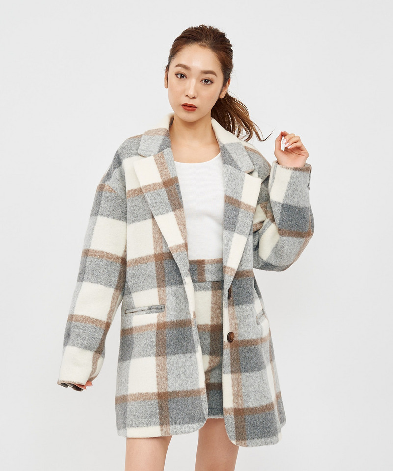 チェック柄オーバージャケット 詳細画像 グレー系 3