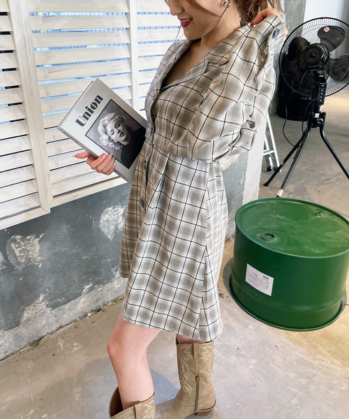 ジャケットレイヤードスタイルワンピース 詳細画像