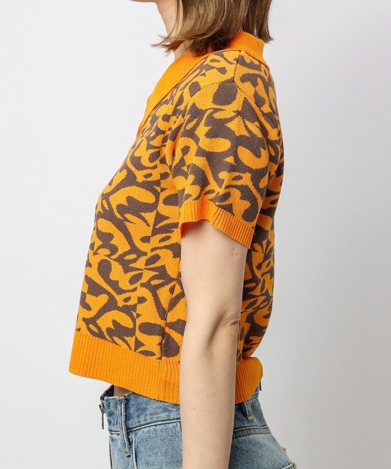 幾何学ロゴジャガードポロニット 詳細画像 オレンジ系 5