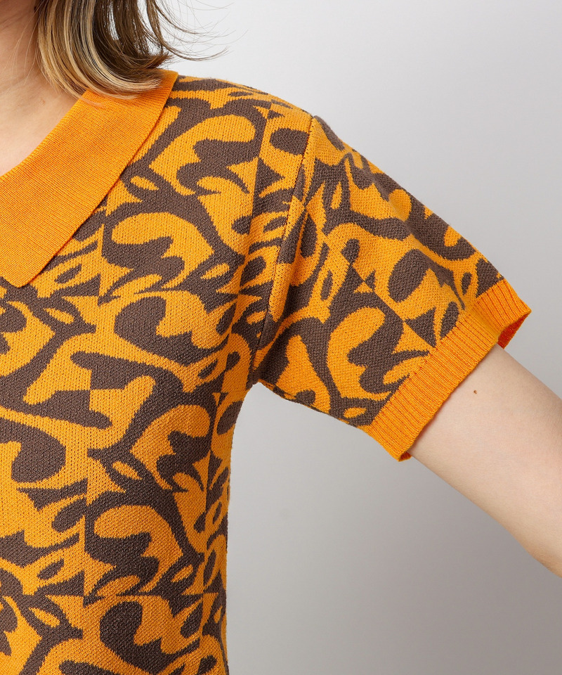 幾何学ロゴジャガードポロニット 詳細画像 オレンジ系 8