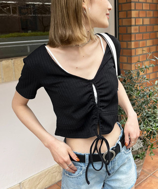 ドロストデザインリブトップス