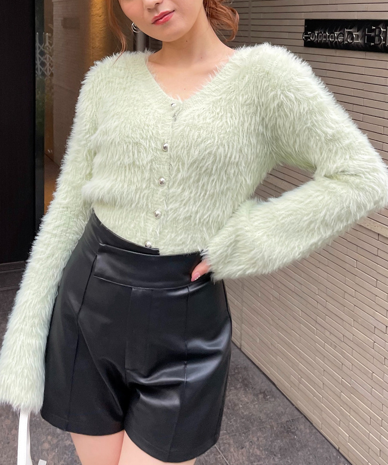 シャギーカーデニットトップス 詳細画像 グリーン 1