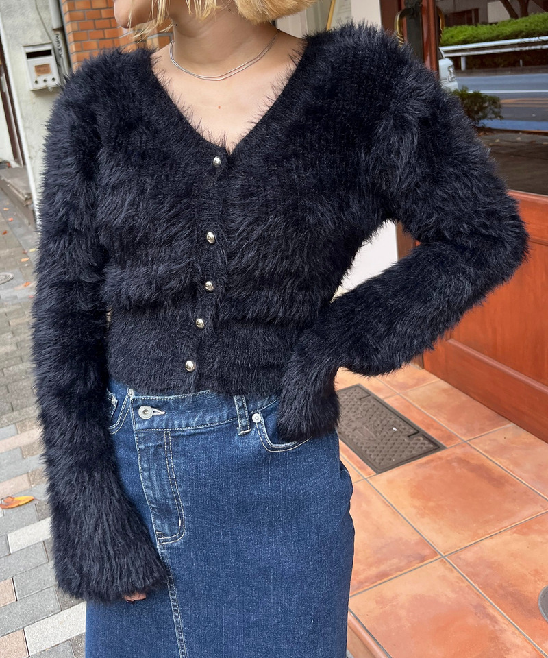 シャギーカーデニットトップス 詳細画像 ブラック 1