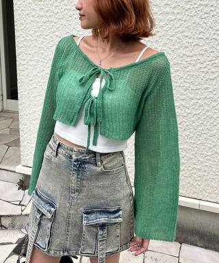 モヘアタッチニットショートカーディガン
