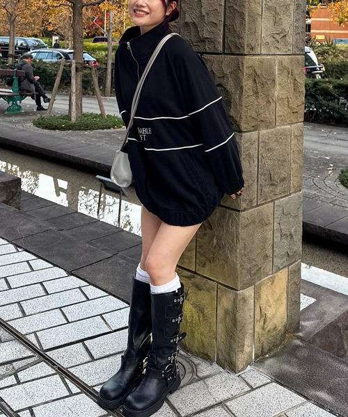 配色パイピングハーフZIPトレーナー 詳細画像