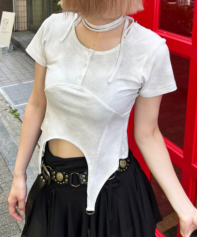 ヘンリーネックヘムフレアトップス 詳細画像 グレー系 3