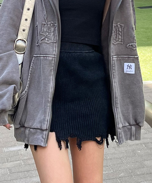 ピグメントダメージニットスカート 詳細画像