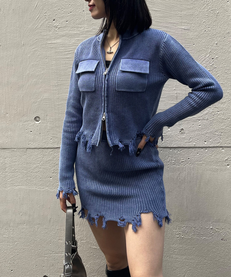 ピグメントダメージニットスカート 詳細画像 ブルー 3