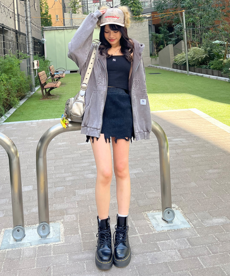 ピグメントダメージニットスカート 詳細画像 ブラック 2