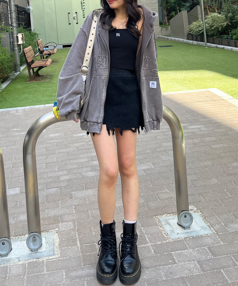 ピグメントダメージニットスカート 詳細画像 ブラック 3