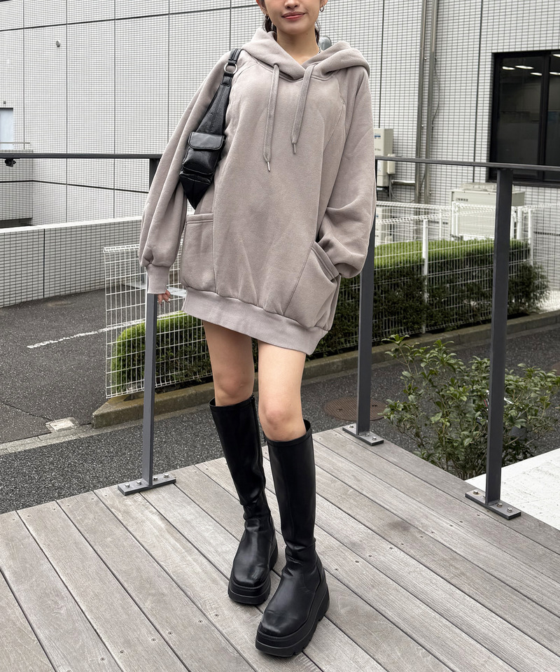 ピグメントドルマンパーカーワンピース 詳細画像 グレー 2