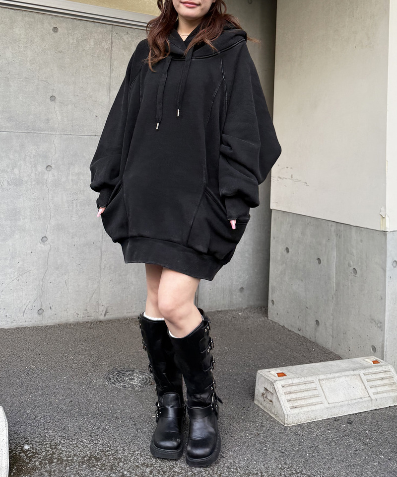 ピグメントドルマンパーカーワンピース 詳細画像 ブラック 2