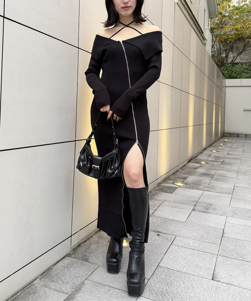 ビックカラーZIPロングワンピース 詳細画像