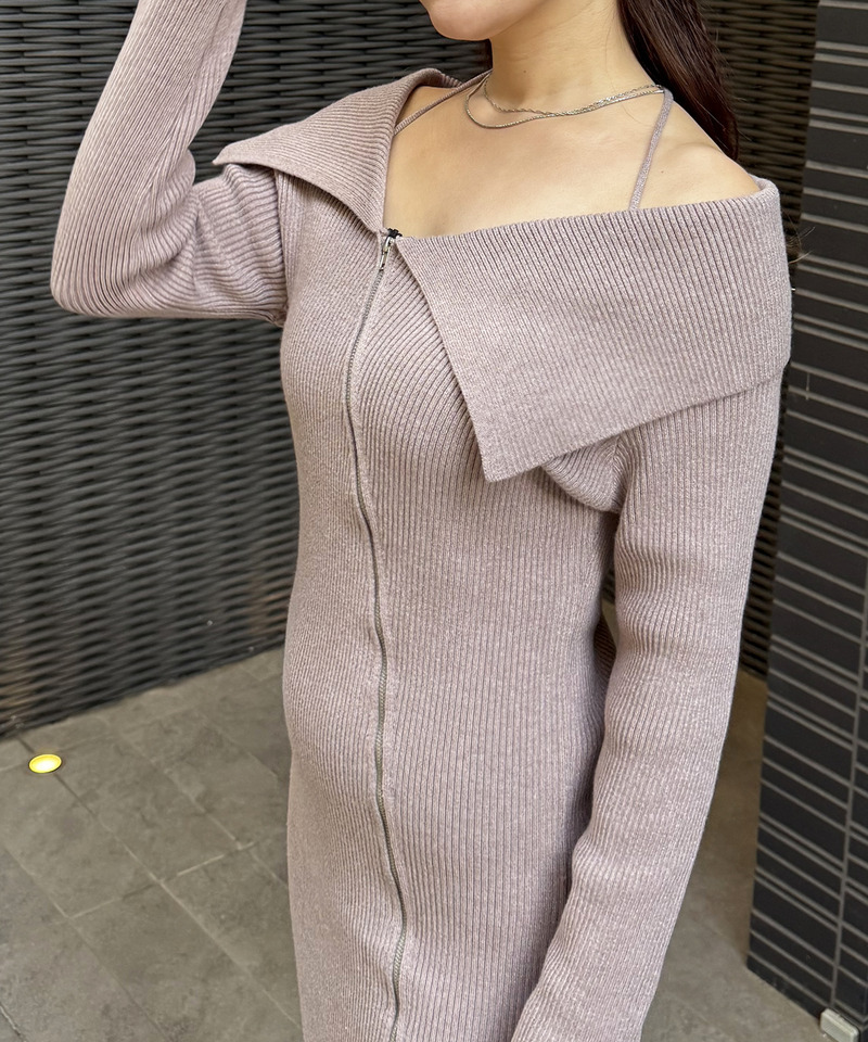 ビックカラーZIPロングワンピース 詳細画像 ベージュ 2