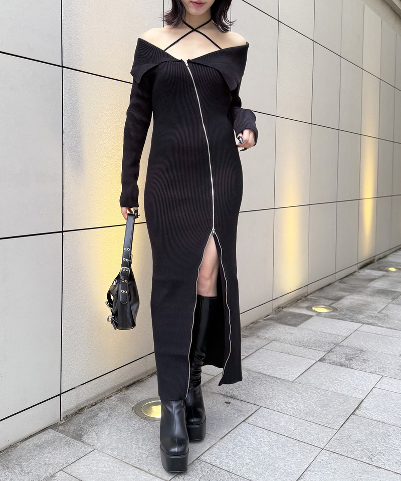 ビックカラーZIPロングワンピース 詳細画像 ブラック 2