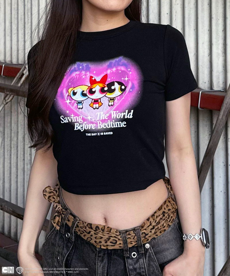 【THE POWERPUFF GIRLS】ショート丈Tシャツ 詳細画像 ブラック 1
