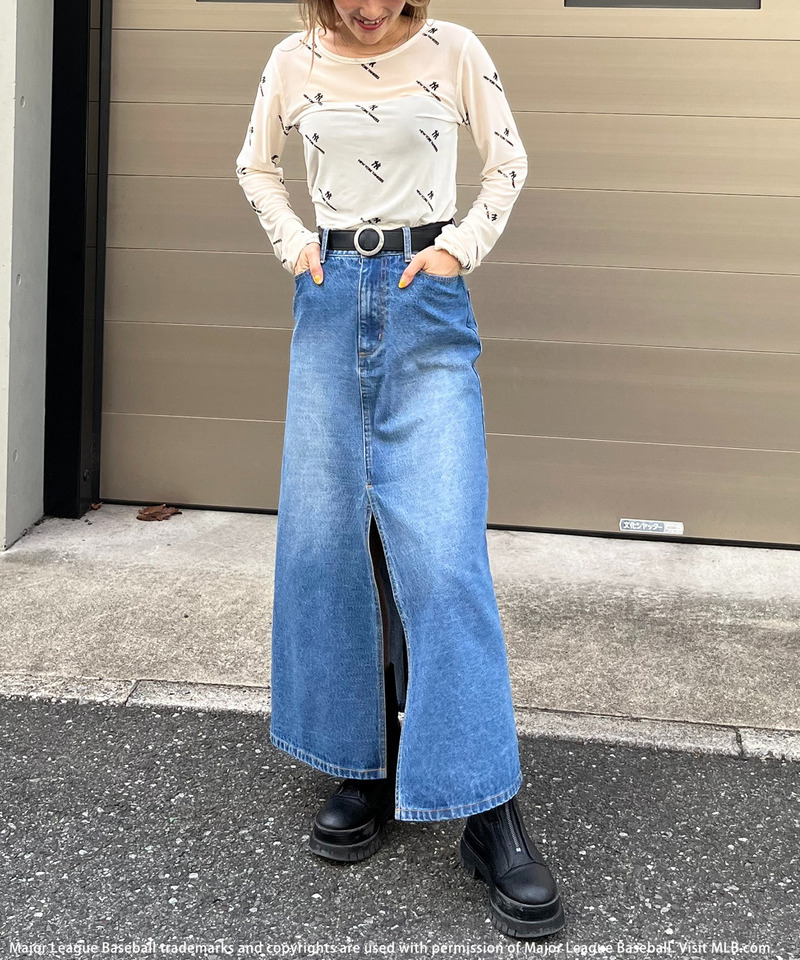 【MLB】ポケットロゴスリットデニムスカート 詳細画像 デニムブルー 3