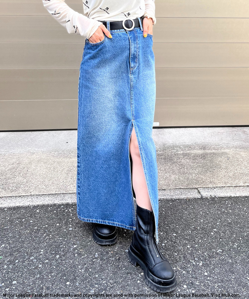 【MLB】ポケットロゴスリットデニムスカート 詳細画像 デニムブルー 5