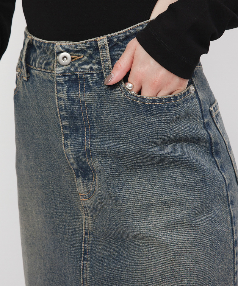 【MLB】ポケットロゴスリットデニムスカート 詳細画像 ブラックデニム 7