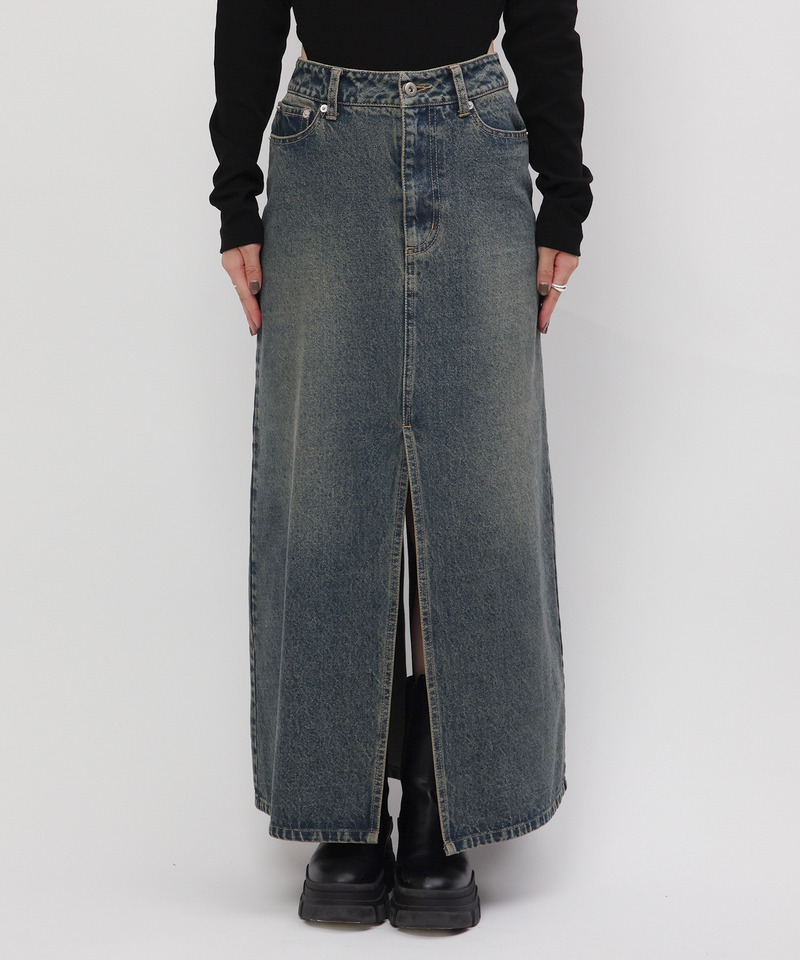 【MLB】ポケットロゴスリットデニムスカート 詳細画像 ブラックデニム 8