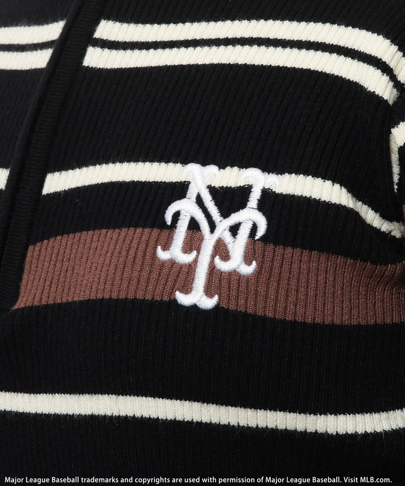 【MLB】マルチボーダーハーフZIPリブニットワンピース 詳細画像 ブラック 9