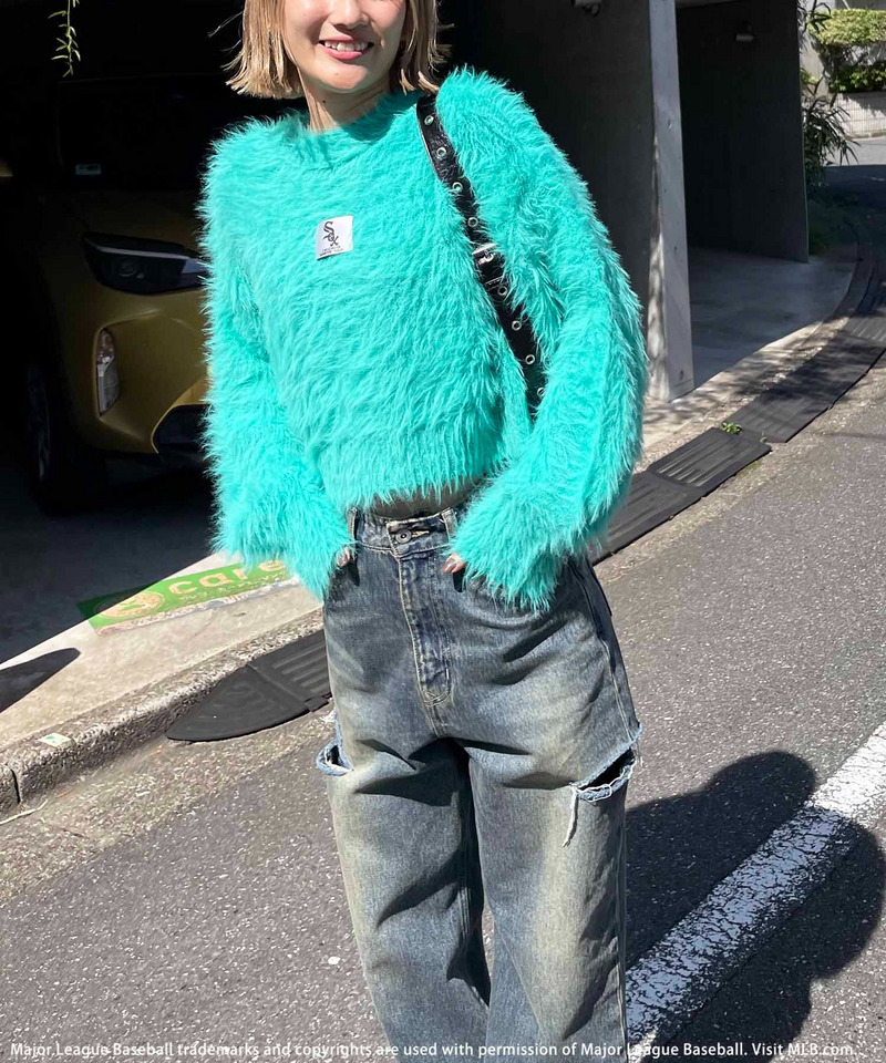 【MLB】クロップドシャギーニットトップス 詳細画像 グリーン 3