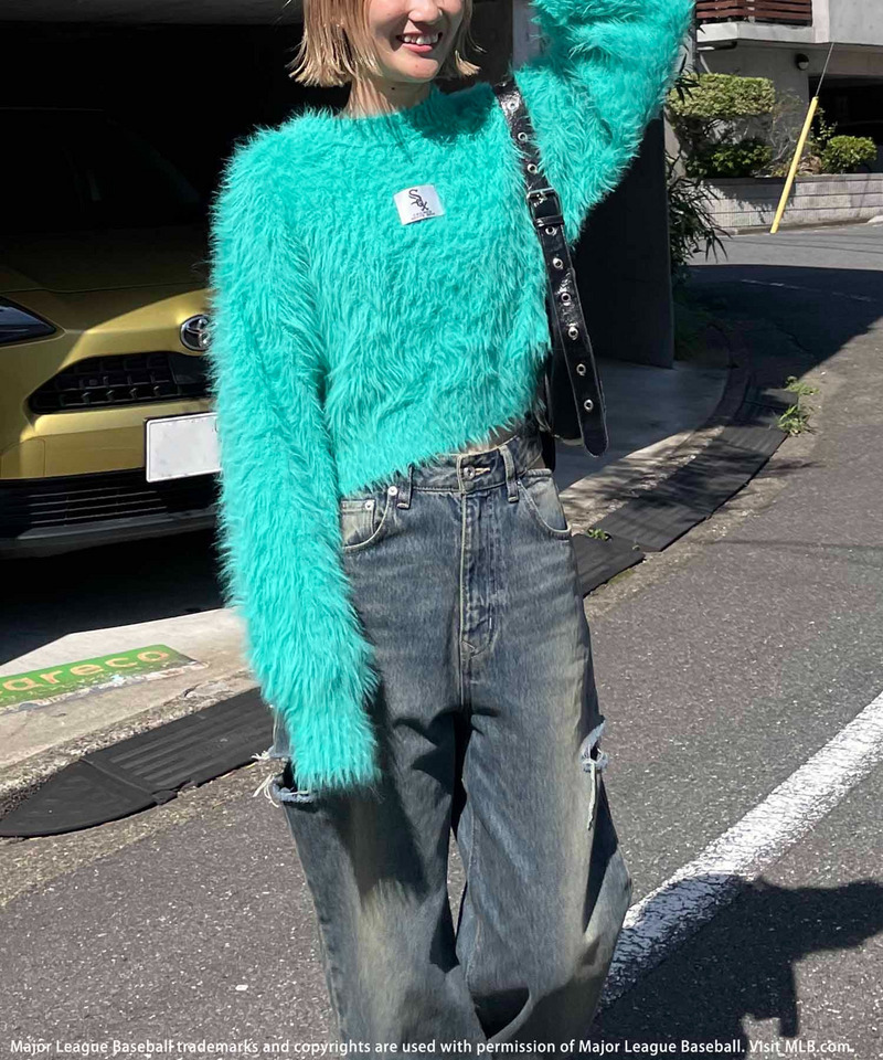 【MLB】クロップドシャギーニットトップス 詳細画像 グリーン 4