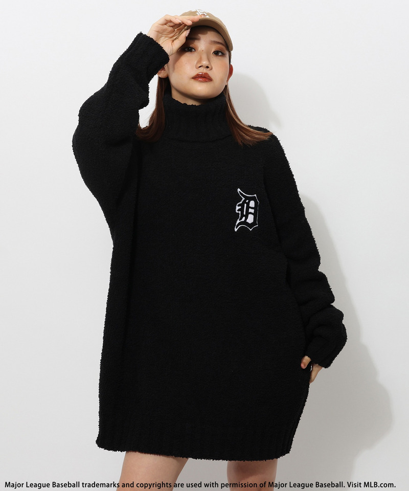【MLB】ワッペン刺繍ロゴブークレニットワンピース 詳細画像 ブラック 1