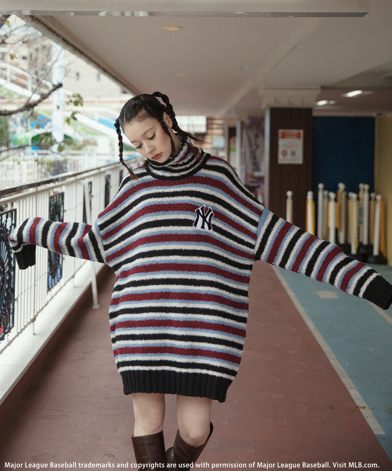 【MLB】ワッペン刺繍ロゴブークレニットワンピース 詳細画像 配色 3