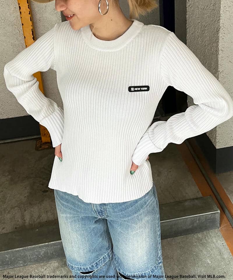 【MLB】サイドZIPピグメントリブニット 詳細画像 ホワイト 7