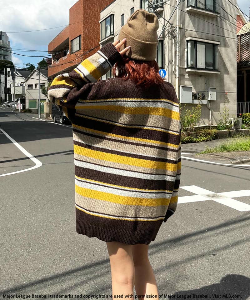 【MLB】マルチボーダージャガードニットワンピース 詳細画像 ブラウン 7