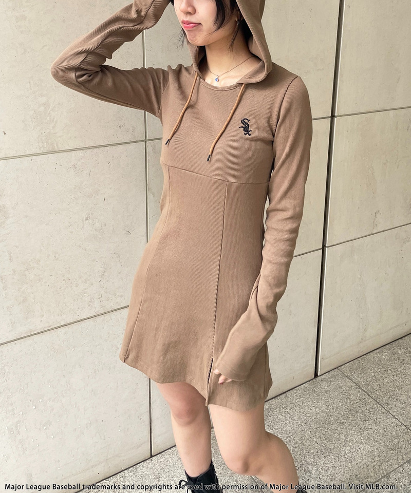 【MLB】刺しゅうロゴタイトリブフーディミニワンピース 詳細画像 ブラウン 6