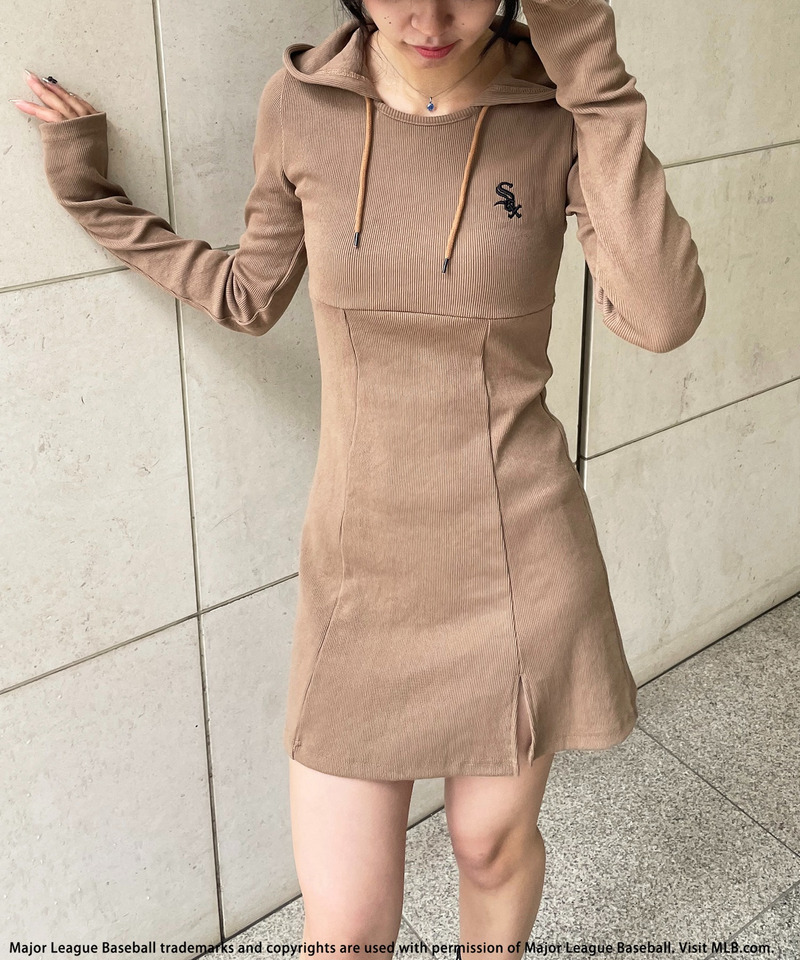 【MLB】刺しゅうロゴタイトリブフーディミニワンピース 詳細画像 ブラウン 7