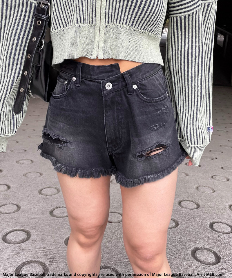 【MLB】ダメージデニムショートパンツ 詳細画像 ブラックデニム 8