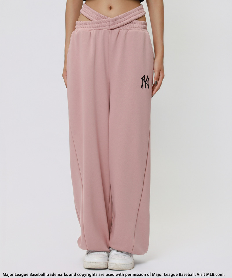【MLB】刺しゅうロゴウエストカットバレルレッグスウェットパンツ 詳細画像 ピンク 8