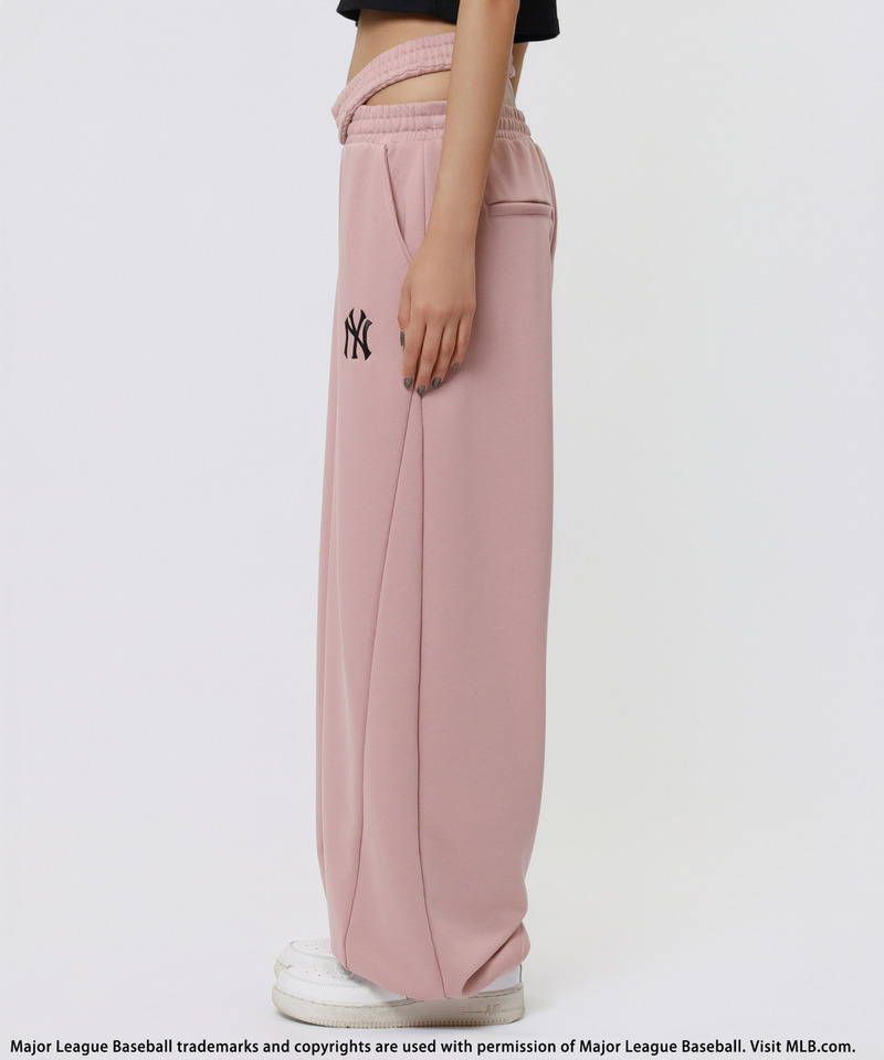 【MLB】刺しゅうロゴウエストカットバレルレッグスウェットパンツ 詳細画像 ピンク 9
